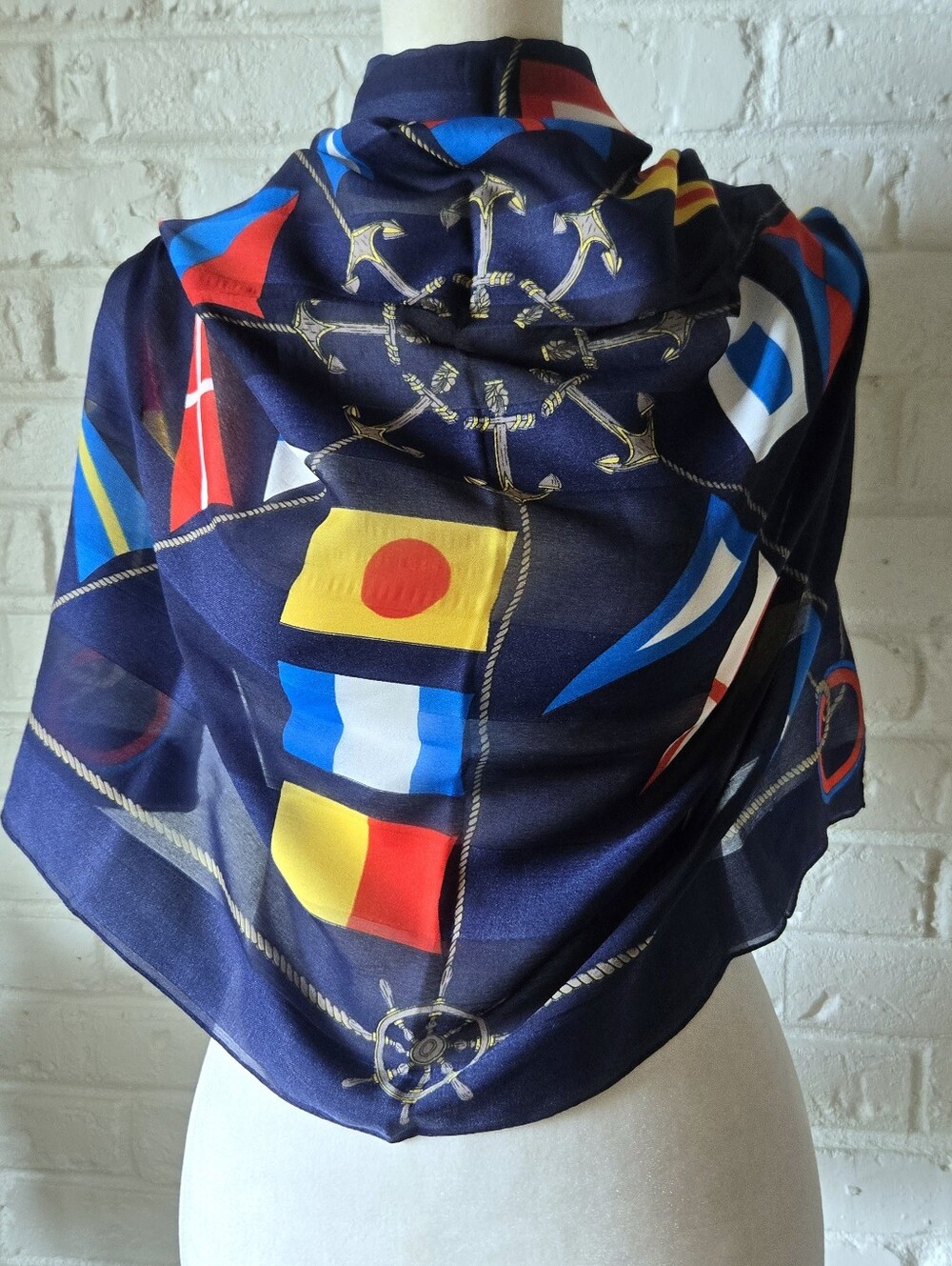 Vtg Silk Square Maritime/Nautical Theme Scarf, 30", Cruise, Travel, Vacation - Picture 2 of 12